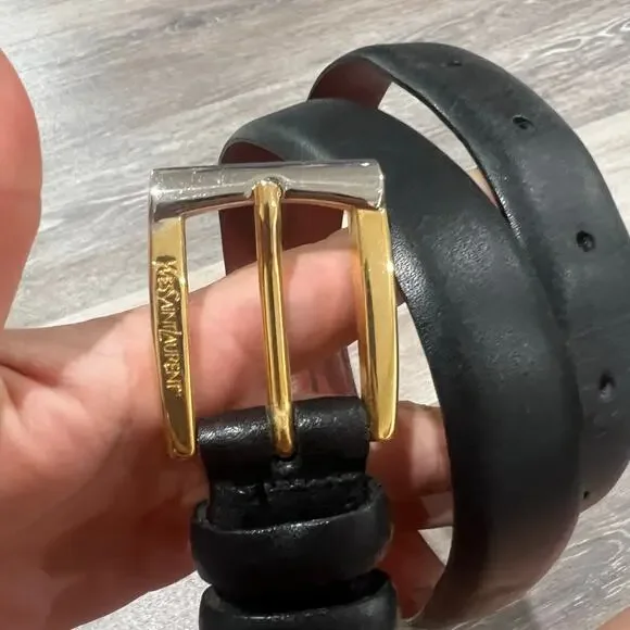 Saint Laurent YSL Black Leather Vintage Belt Size 34 - Picture 3 of 6